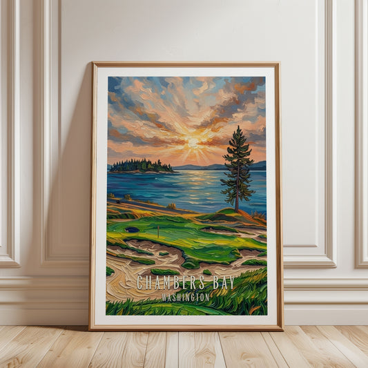 Chambers Bay Vintage Golf Print | 15th Hole | Classic Links Artwork