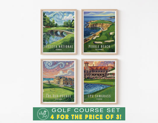 Famous Golf Courses Print Set – Augusta, Pebble Beach, St Andrews, TPC Sawgrass (DIGITAL DOWNLOAD)