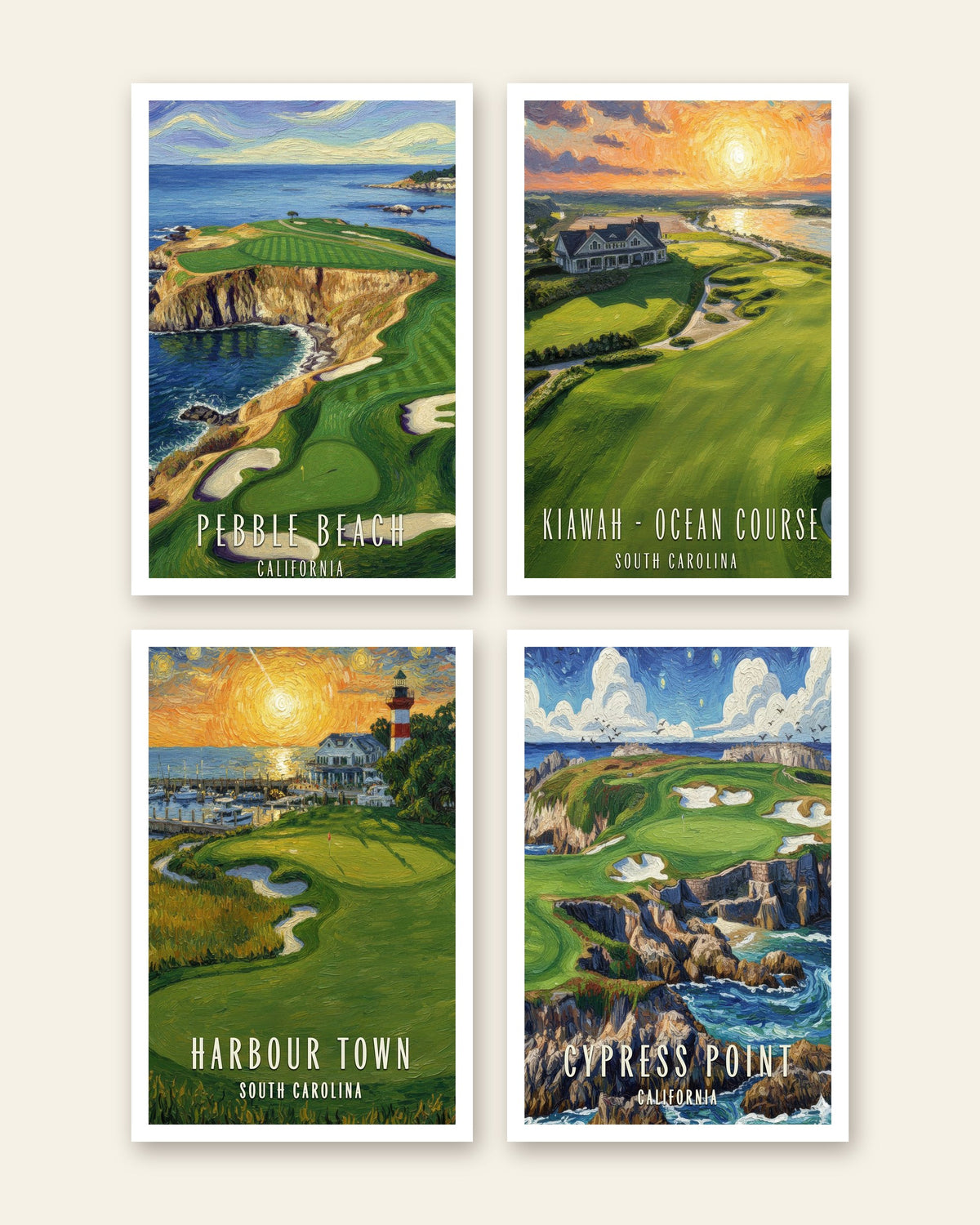 Coastal Classics set of 4 golf prints, unframed